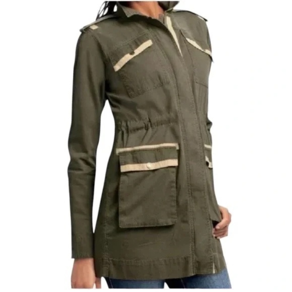 CAbi Khaki Utility Jacket with Beige Accents